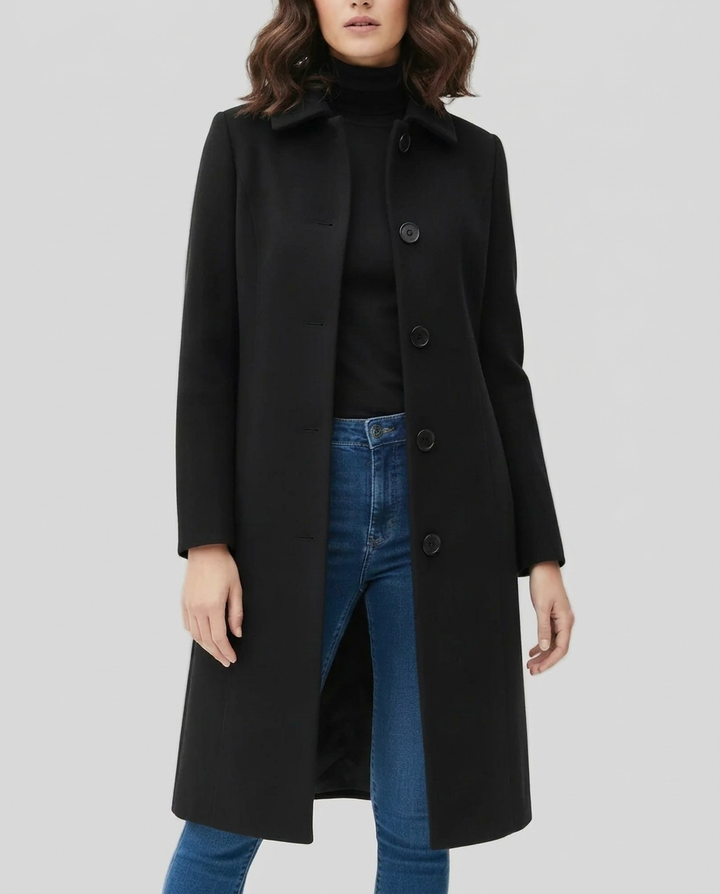 Elzbieta | Women's Long Trench Coat | Collar & Buttons Single Breasted