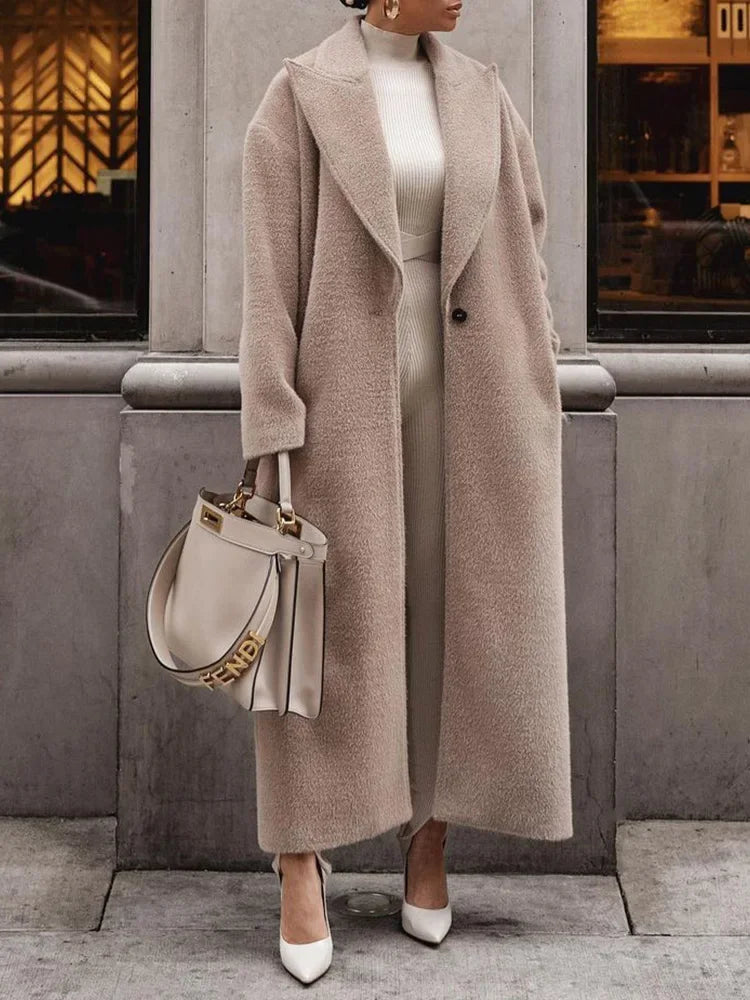 Halina | Women's Long Oversized Trench Coat | Lapel Button Front
