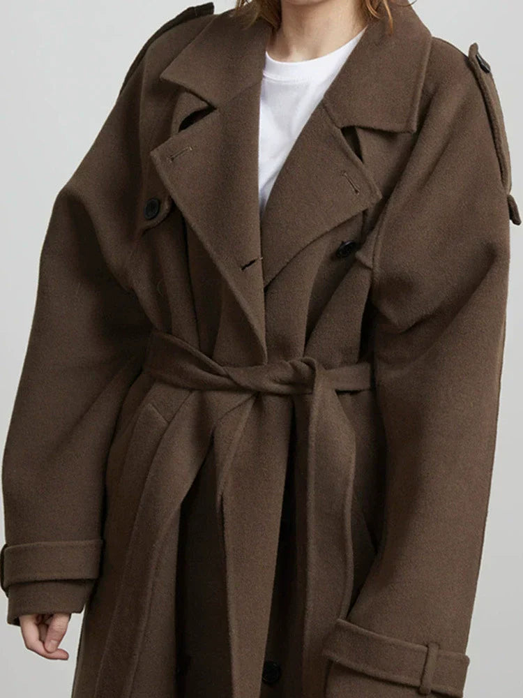 Euippe | Women's Long Trench Coat | Lapel Collar Double-Breasted