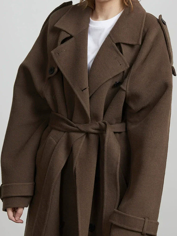 Euippe | Women's Long Trench Coat | Lapel Collar Double-Breasted