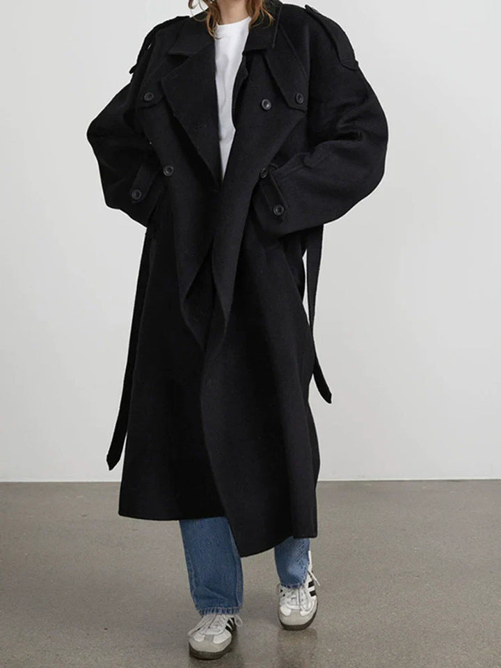 Euippe | Women's Long Trench Coat | Lapel Collar Double-Breasted