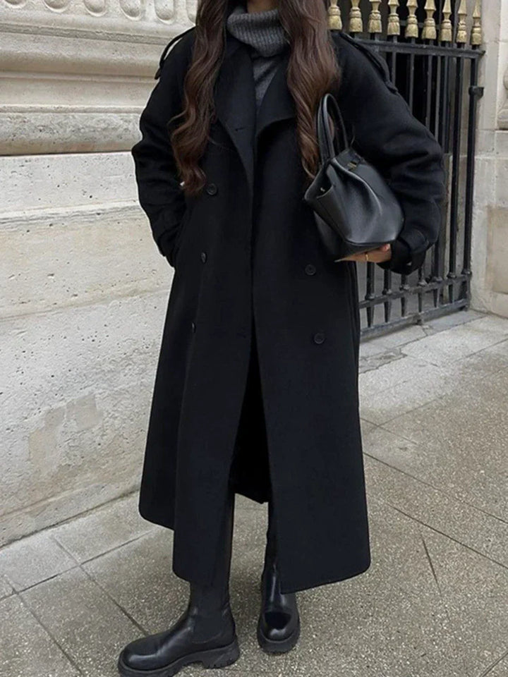 Euippe | Women's Long Trench Coat | Lapel Collar Double-Breasted