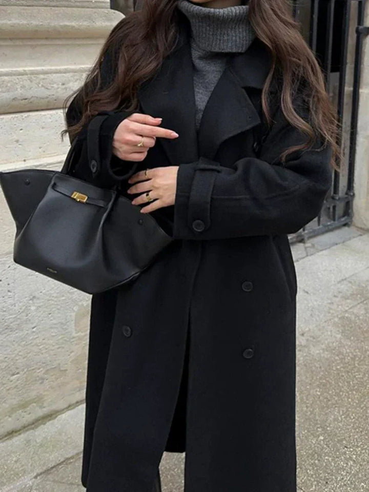 Euippe | Women's Long Trench Coat | Lapel Collar Double-Breasted