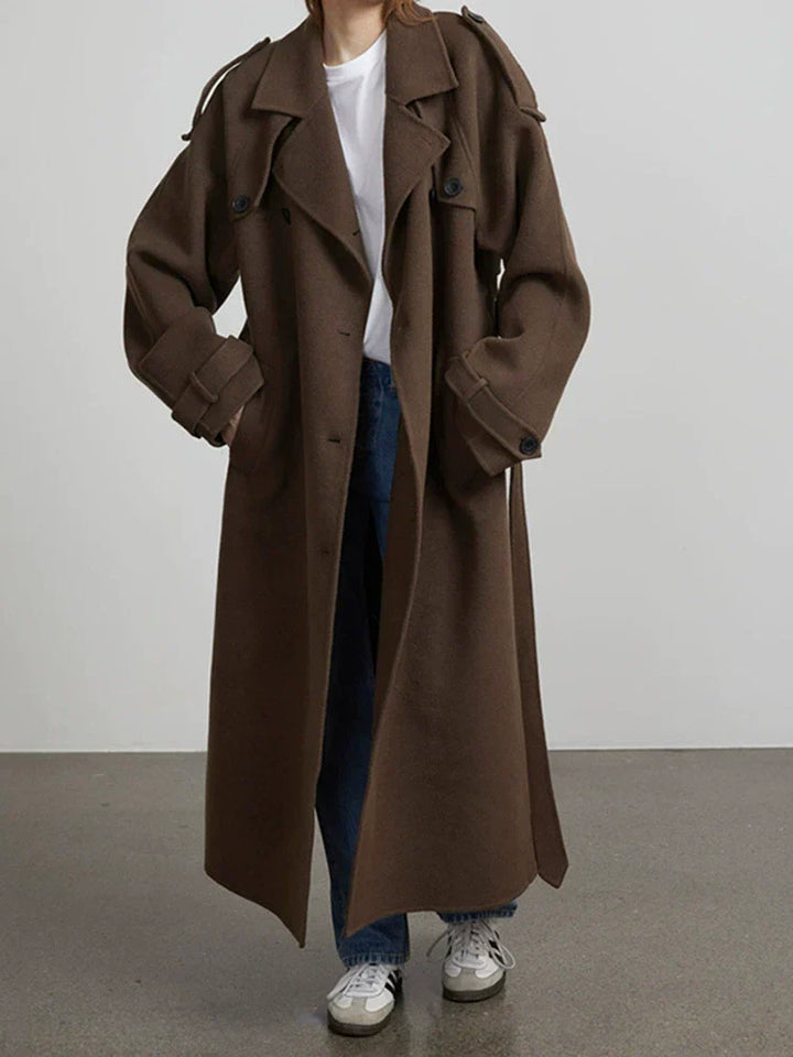 Euippe | Women's Long Trench Coat | Lapel Collar Double-Breasted