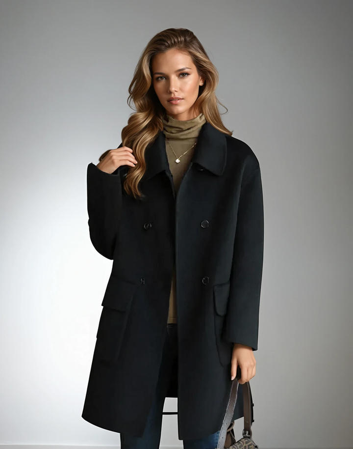 Dobroslawa | Women's Long Trench Coat | Lapel & Pockets