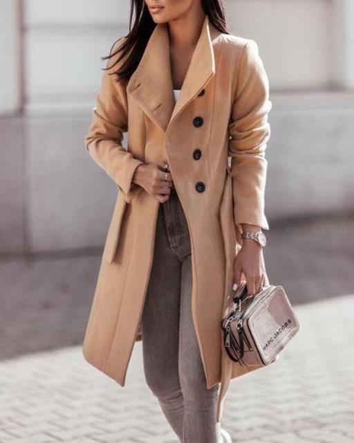 Notburga | Women's Trench Coat | Wide Lapel Belted Button Up