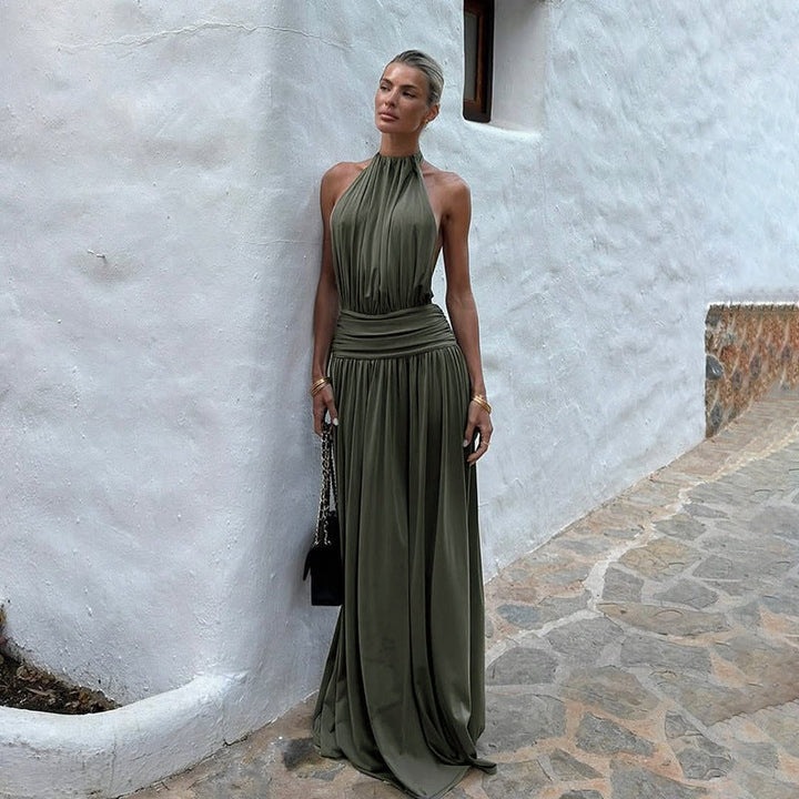 Women's Wedding Guest Dress with Halter Neck & Ruched Waist | Maxi