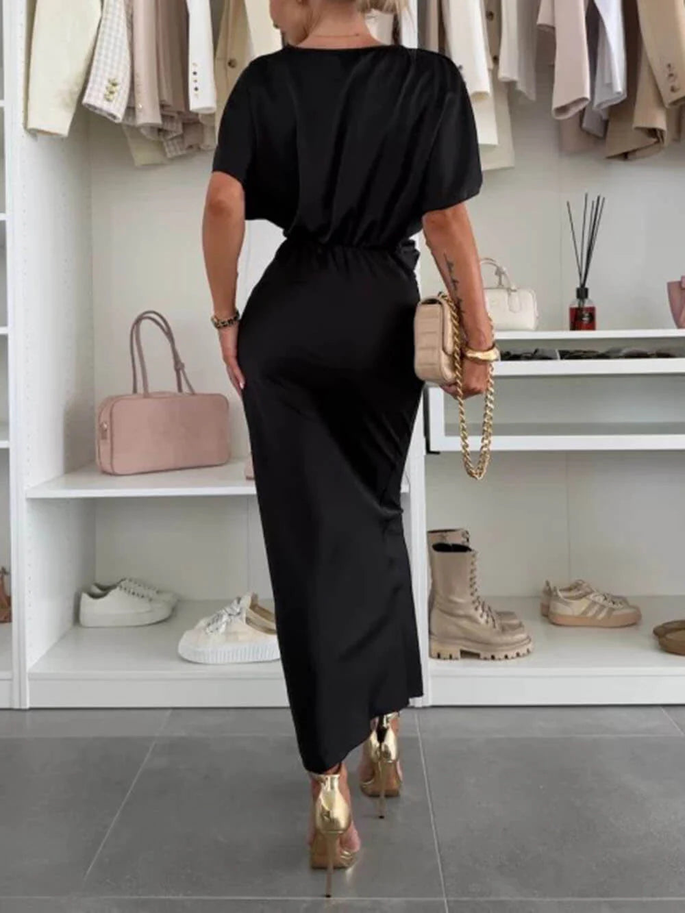 Women's Wedding Guest Dress with V-Neck & Front Knot | Midi