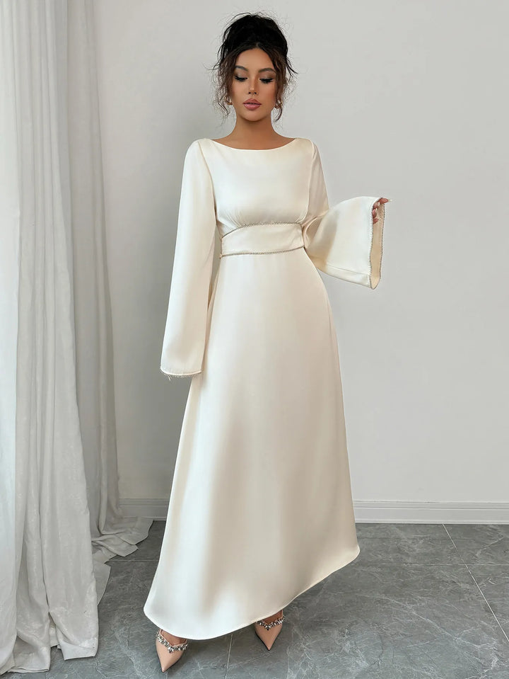 Nikaia | Women's Long Sleeve Formal Maxi Dress | Bell Sleeve White