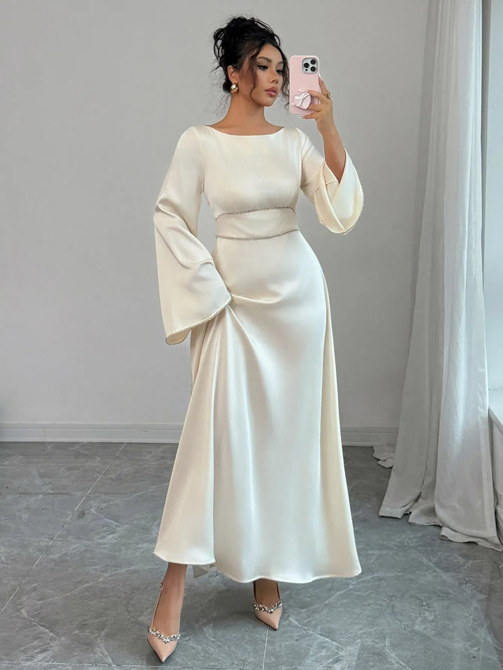 Nikaia | Women's Long Sleeve Formal Maxi Dress | Bell Sleeve White