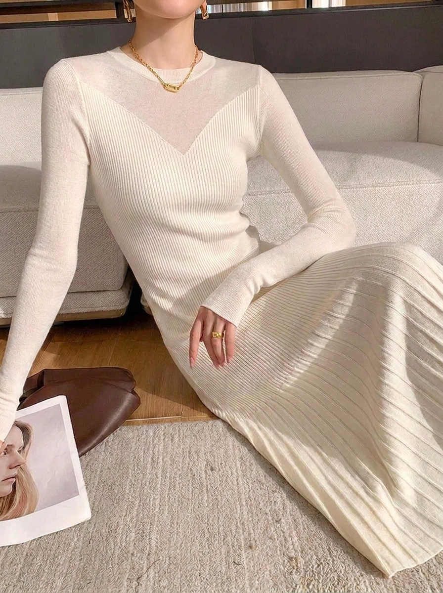 Eriphyle | Ribbed Knit Midi Dress Long Sleeve