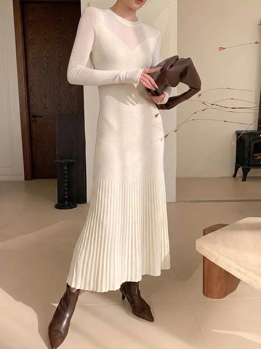 Eriphyle | Ribbed Knit Midi Dress Long Sleeve