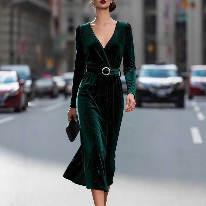 Muirenn | Winter Dress V-Neck & Belt | Long Sleeve