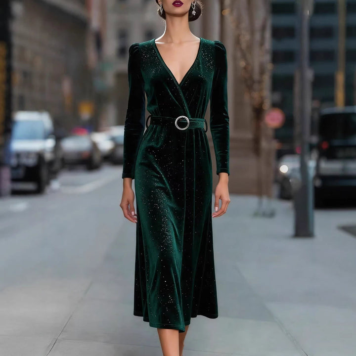 Muirenn | Winter Dress V-Neck & Belt | Long Sleeve