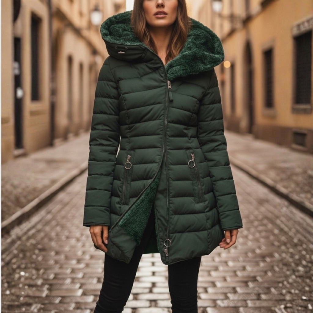 Eunike | Women's Long Hooded Winter Jacket | Quilted Puffer