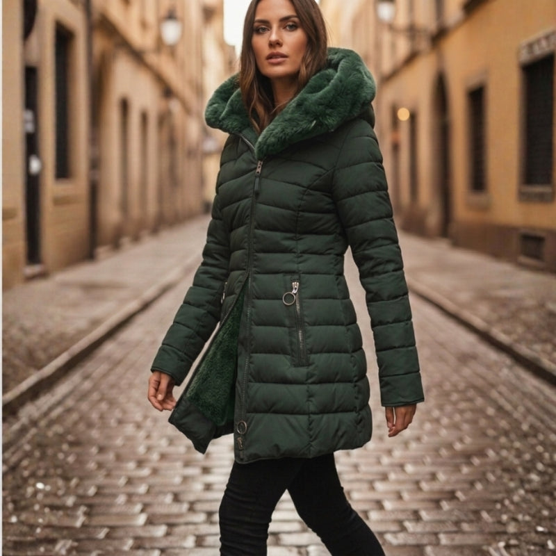 Eunike | Women's Long Hooded Winter Jacket | Quilted Puffer