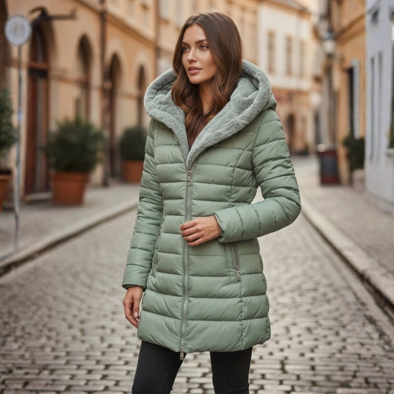Eunike | Women's Long Hooded Winter Jacket | Quilted Puffer