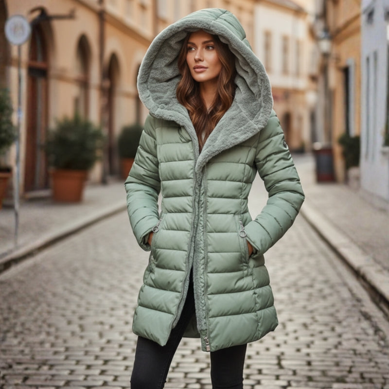 Eunike | Women's Long Hooded Winter Jacket | Quilted Puffer