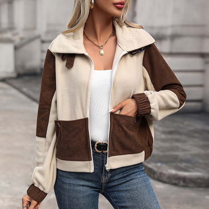 Ermengard | Women's Winter Jacket | Pockets Two Tone Zip