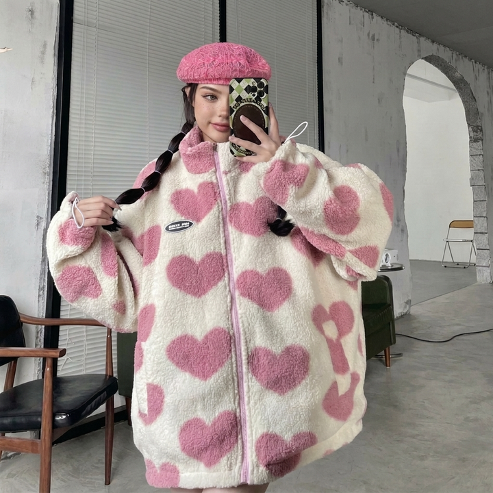Harmonia | Women's Reversible Winter Jacket | Heart Print Oversized