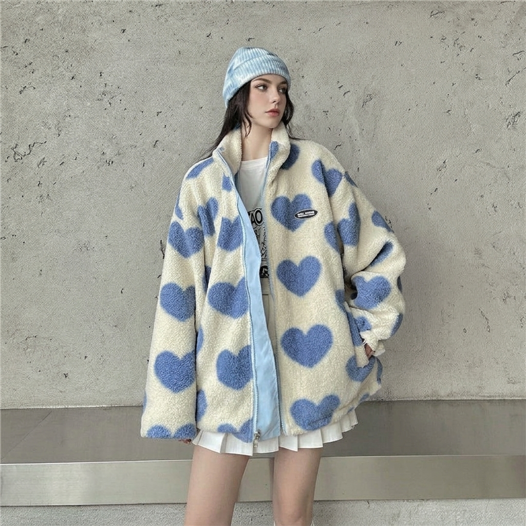 Harmonia | Women's Reversible Winter Jacket | Heart Print Oversized